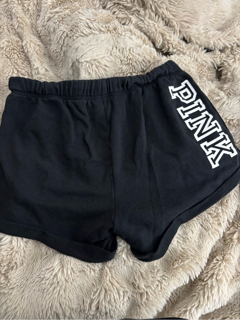 PINK Victoria's Secret Black Athletic Fleece Lounge Shorts with White Logo